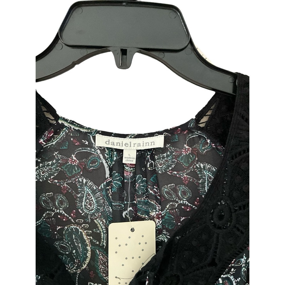 Daniel Rain Maxi Dress Women's Size M Black Paisley Long Sleeve V-Neck Polyester - Picture 4 of 7